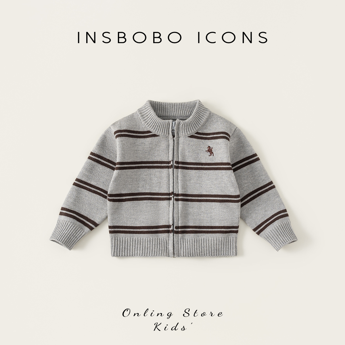INSbobo儿童条纹拉链毛衣外套