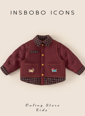 红色男童外套冬季新款上衣宝宝过年衣服儿童新年冬装婴儿周岁棉服