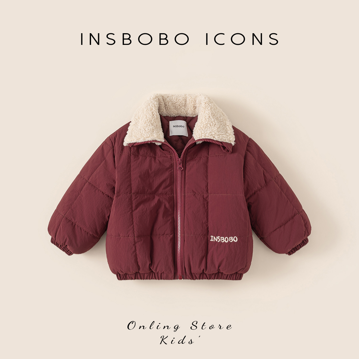 INSbobo儿童毛毛领拉链棉服