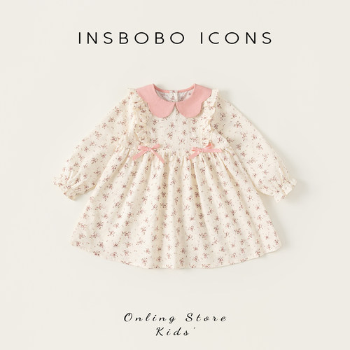 INSbobo儿童碎花花边领连衣裙