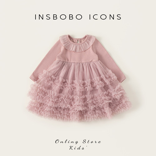 INSbobo儿童网纱拼接花边连衣裙