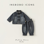 男童牛仔两件套女童新中式 INSbobo儿童春装 新款 2026春季 衣服 套装