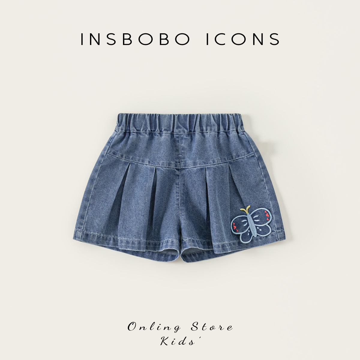 INSbobo儿童蝴蝶装饰牛仔短裤