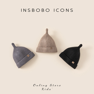 INSbobo儿童帽子秋冬季男童女孩宝宝毛线可爱帽冬天防寒保暖新款