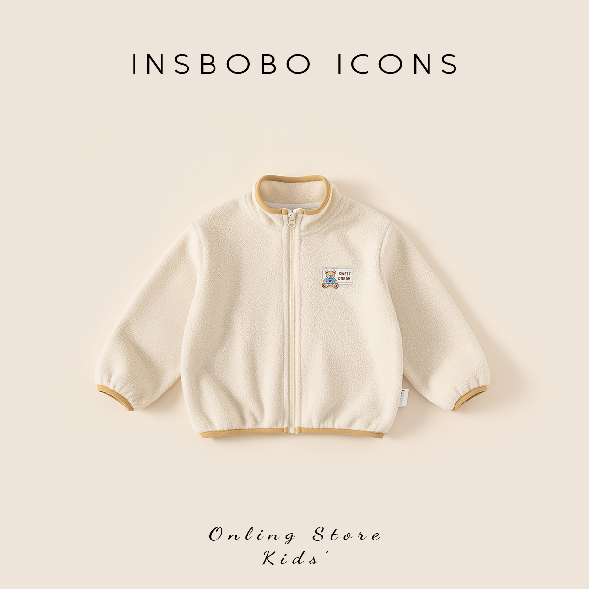 INSbobo儿童卡通绣标拉链外套冬