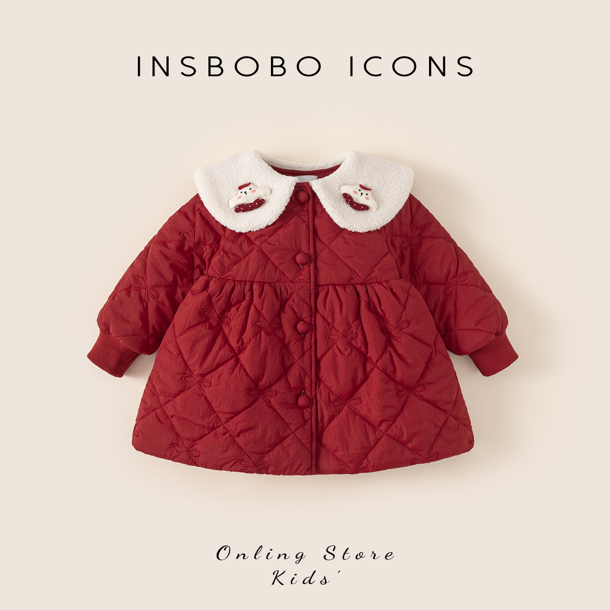 INSbobo儿童立体卡通毛毛领棉服