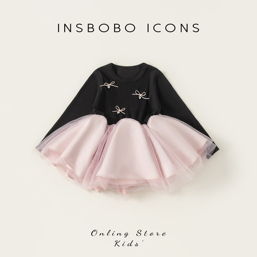INSbobo儿童蝴蝶结网纱连衣裙