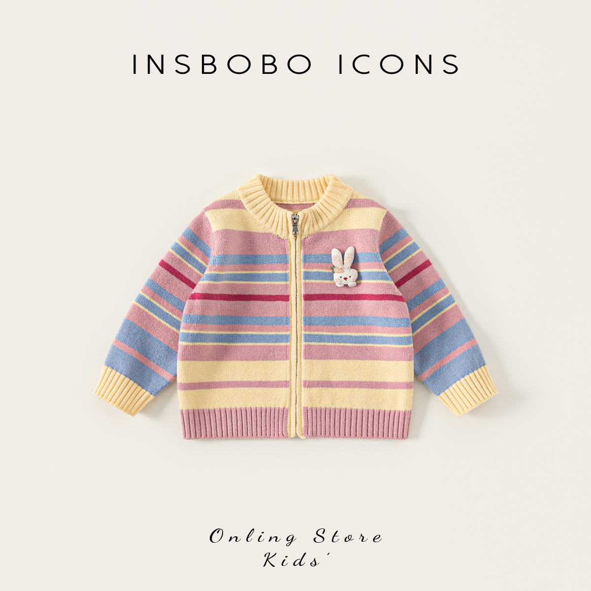 INSbobo女童毛衣秋季新款2025宝宝针织开衫外套儿童秋冬条纹上衣
