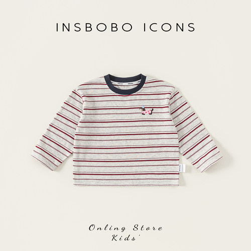 INSbobo儿童长袖t恤条纹上衣秋冬