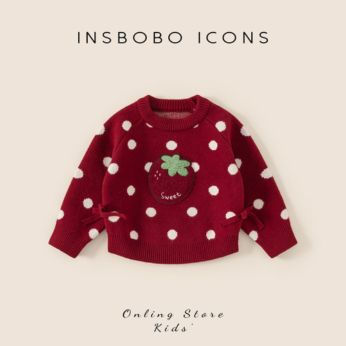 INSbobo儿童圆领蝴蝶结波点毛衣