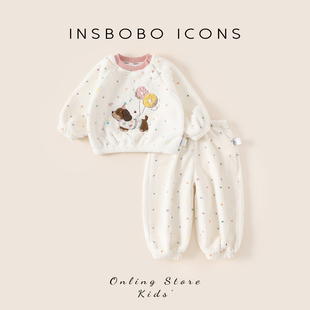 小宝宝保暖睡裤 加厚家居服女童套装 新款 INSbobo儿童睡衣2025冬季