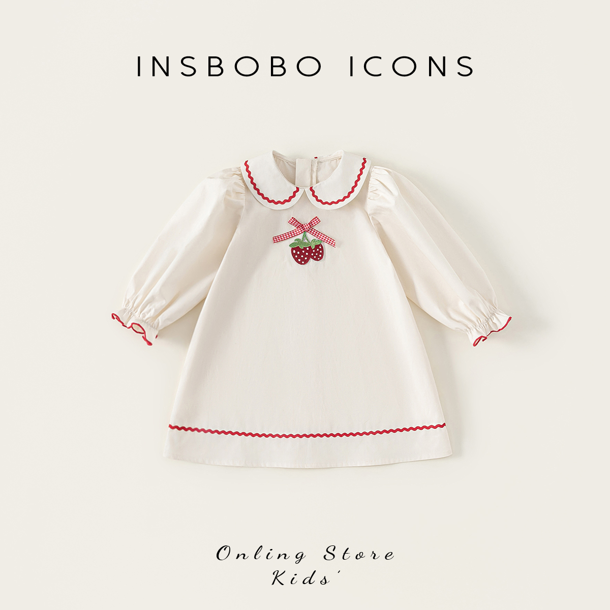 INSbobo儿童娃娃领花边袖连衣裙