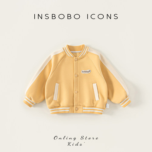 INSbobo儿童撞色可爱印花棒球服