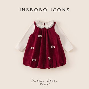 INSbobo女童套装2025冬季新款小公主洋气冬装套装周岁女宝礼服潮