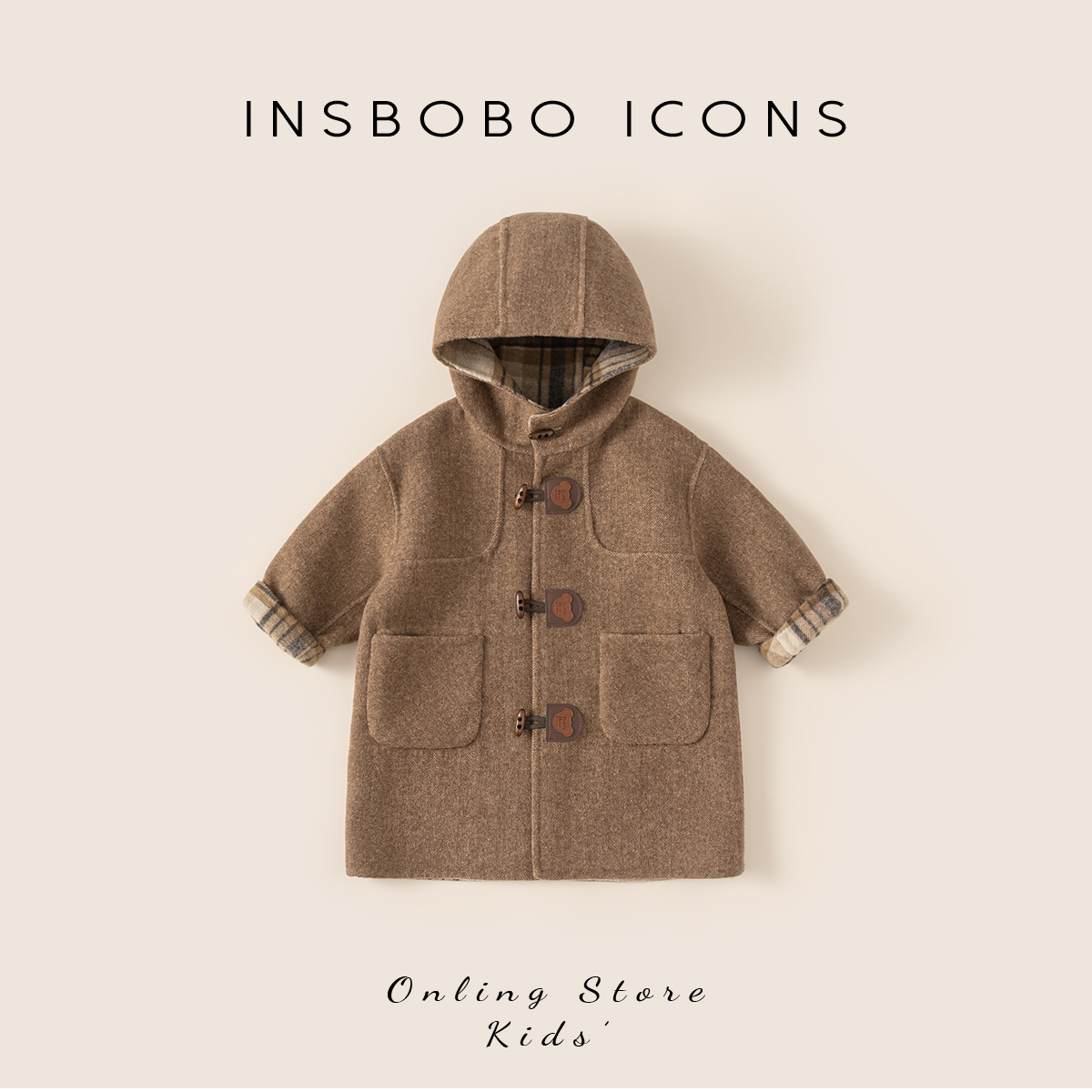 INSbobo儿童外套牛角扣双面大衣