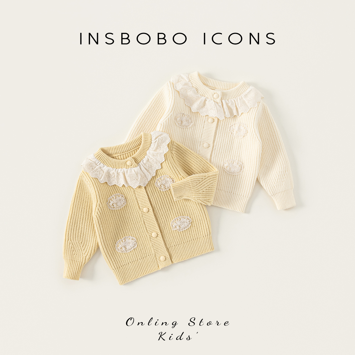 INSbobo女童花边领毛衣开衫春秋