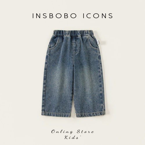 INSbobo儿童绣花口袋牛仔裤