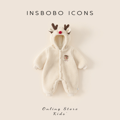 INSbobo儿童卡通绣花毛绒爬服