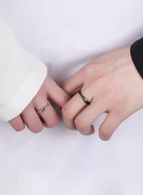 黑白色戒指女男士情侣钛钢食指网红个性大气日韩单身潮人