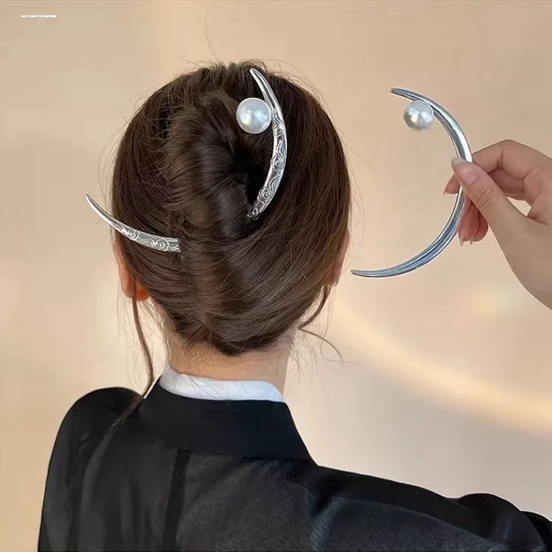 上弦月簪半月古典发簪日常盘发半圆簪子古风简约发饰簪女