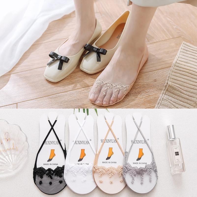 夏季高跟鞋浅口隐形船袜 半掌吊带蕾丝袜 女士镂空防脱防掉跟袜子