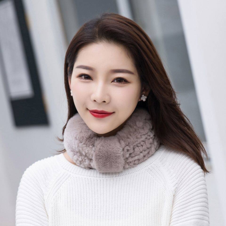 獭兔毛编织发带女韩国保暖皮草围脖冬季可爱真毛围巾甜美发带两用