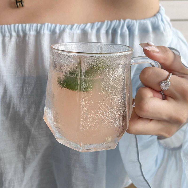 杯子女生日礼物磨砂冰川纹玻璃杯高颜值ins风办公室家用女带把手