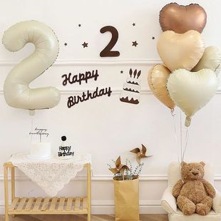 两岁生日布置ins风奶油色生日数字气球生日装饰场景布置置男女孩