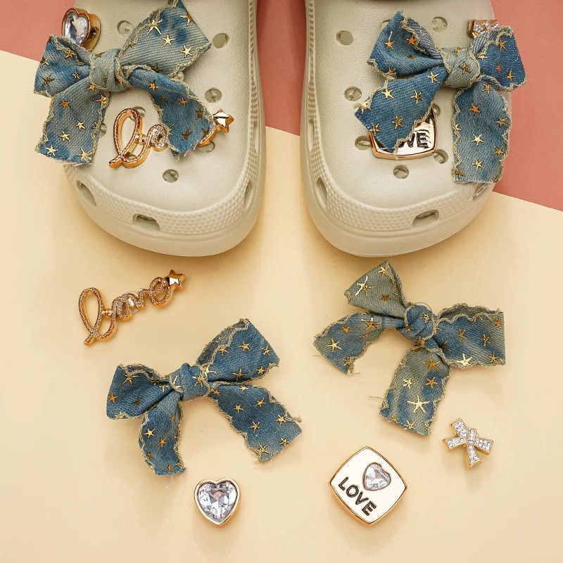 洞洞鞋同款配饰扣牛仔蝴