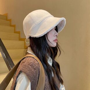 高级感超好看渔夫帽赵露思同款帽子女秋冬加绒保暖羊羔毛防晒渔夫