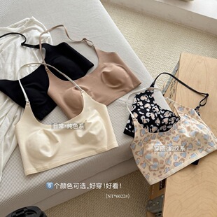 6022#挂脖美背款内衣超薄兔耳杯舒适无钢圈裸感奶皮子柔软女文胸