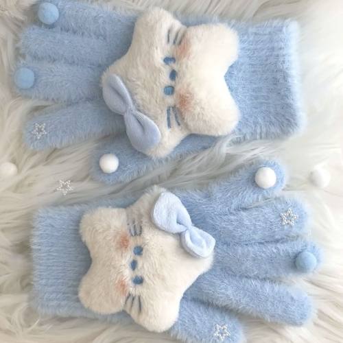 手套女童新款蓝色系蝴蝶