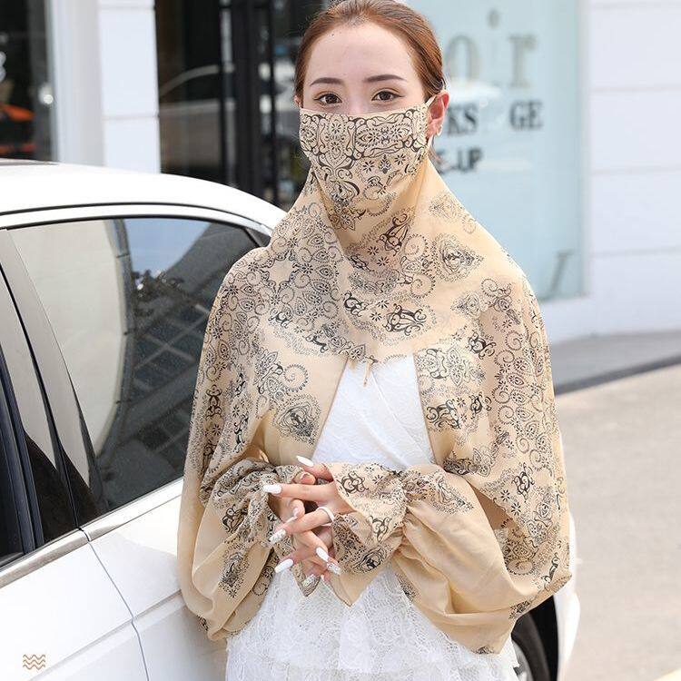 女司机开车防晒神器防晒披肩女冰丝披肩防紫外线披肩面纱套装夏季