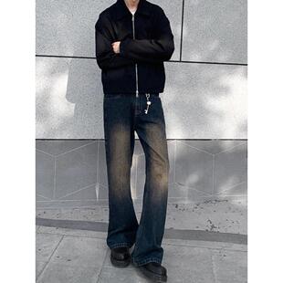 美式复古锈土色微喇叭牛仔裤男cleanfit水洗做旧vibe长裤子ins潮