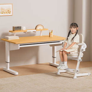 美好童年儿童学习桌椅实木学生书桌家用书桌可升降榉木桌椅套装