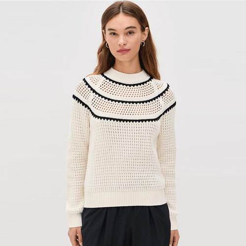 Women Colorblock Sweater Casual Sleeve Round Neck Jumper