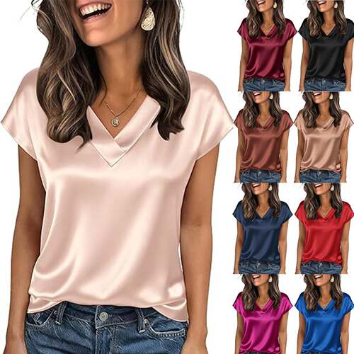 Women Cap Sleeve Blouse V Neck Casual Wear Trending