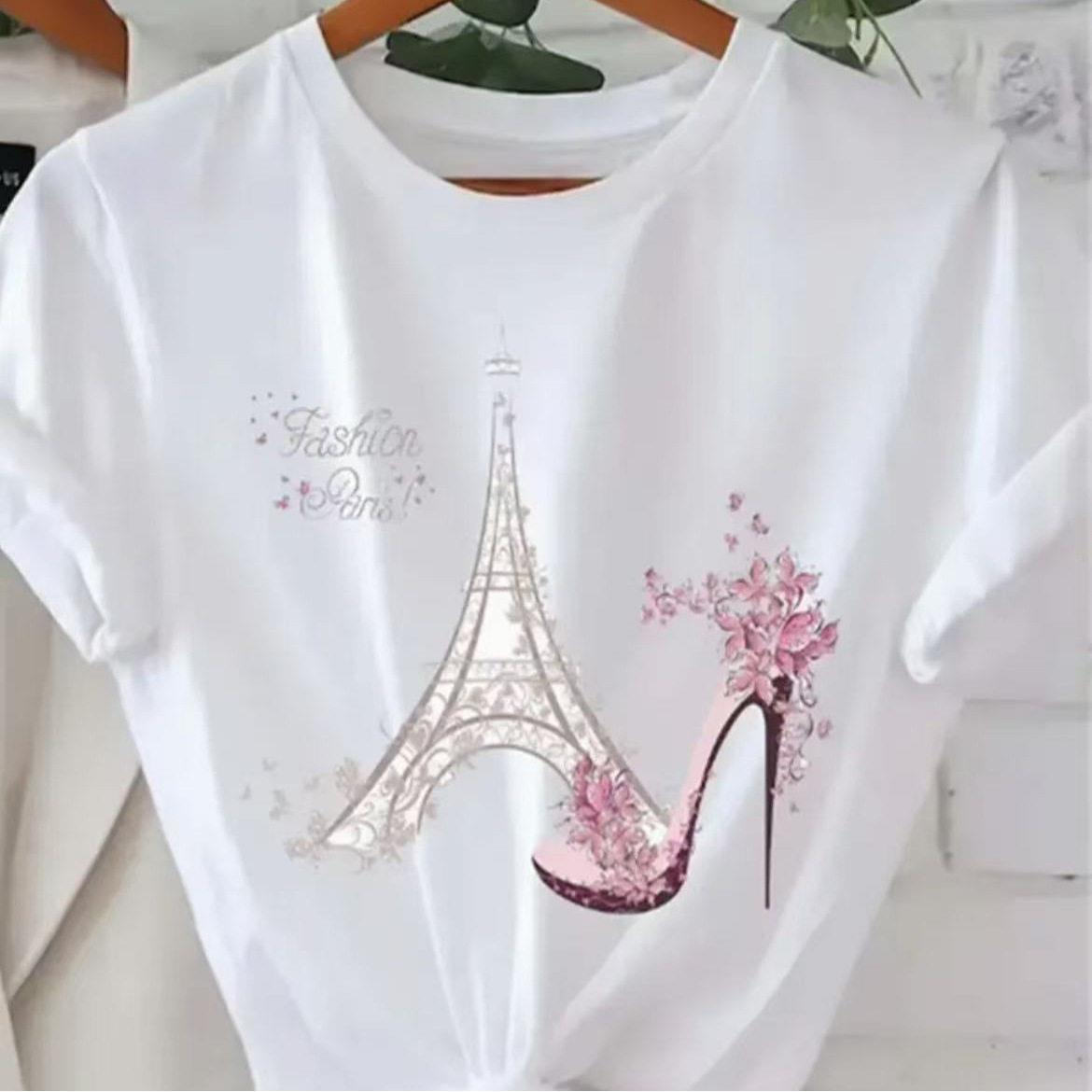 Eiffel Tower Colorful Floral Shirt Pure regular sleeve 2025