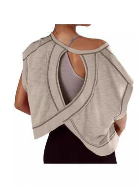 Women Workout Casual Yoga Open Back Tops For Oversized Short