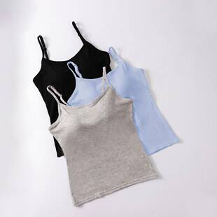 Womens Casual Plain Ribbed Cami Top With Padded Bra Slim-Fit