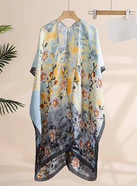 Women Geometric Print Open Front Cape Shawl Casual