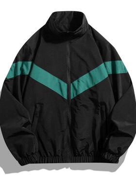 Mens Casual Stand Collar Jacket Features Contrasting Color