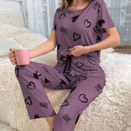 Women Sleeve Pants Set Sleepwear Loungewear Casual Round