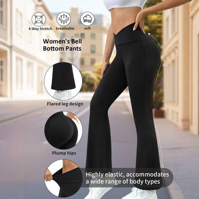 Women Winter Fleece Lined Bell Pants V Crossed Elastic Waist