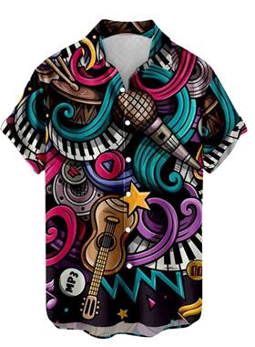 Mens Casual Regular Fit Geometric Line Print Short Sleeve