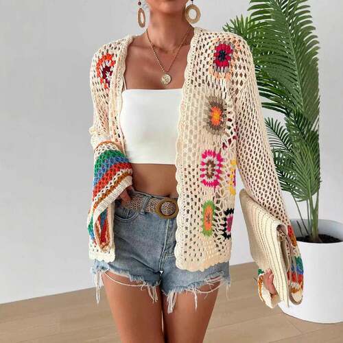 Floral Crochet Cardigans Women Spring Summer Out Open Front