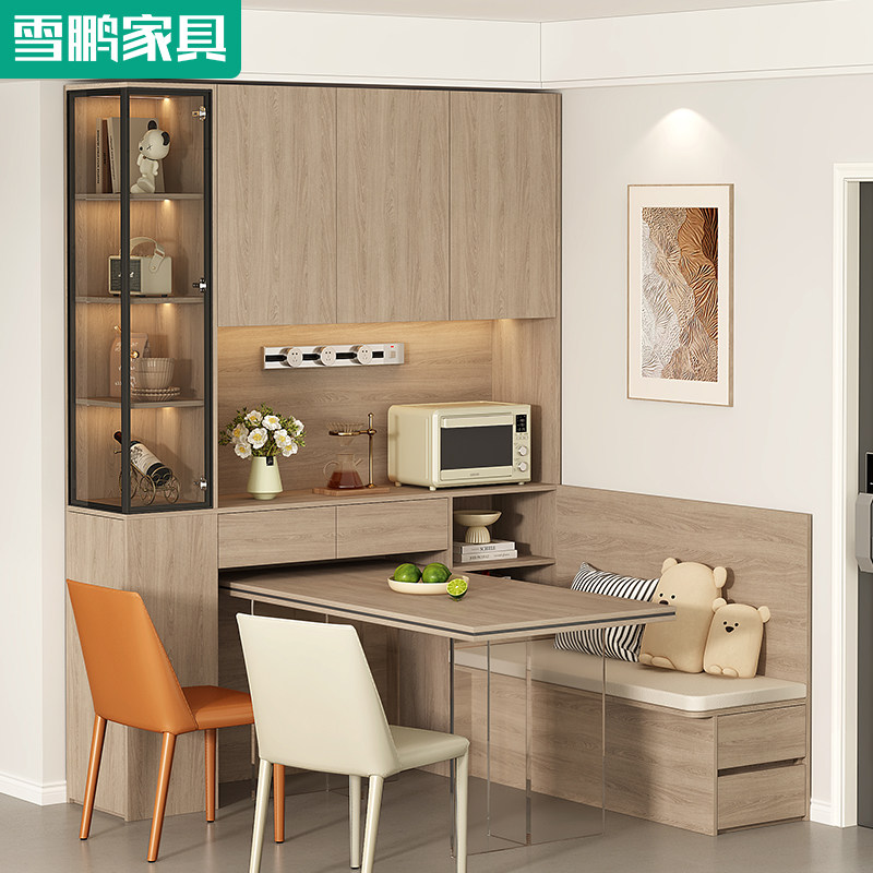 卡座一体餐边柜家用客厅小户型靠墙储物柜餐桌椅酒柜组合6G387
