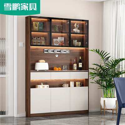 简约厨房饭厅20cm超薄餐柜岩板台面高矮碗盘柜酒柜一体靠墙6G184