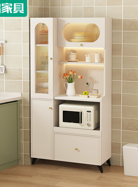 奶油风多功能岩板餐边柜厨房餐厅靠墙家用微波炉烤箱储物柜6G269