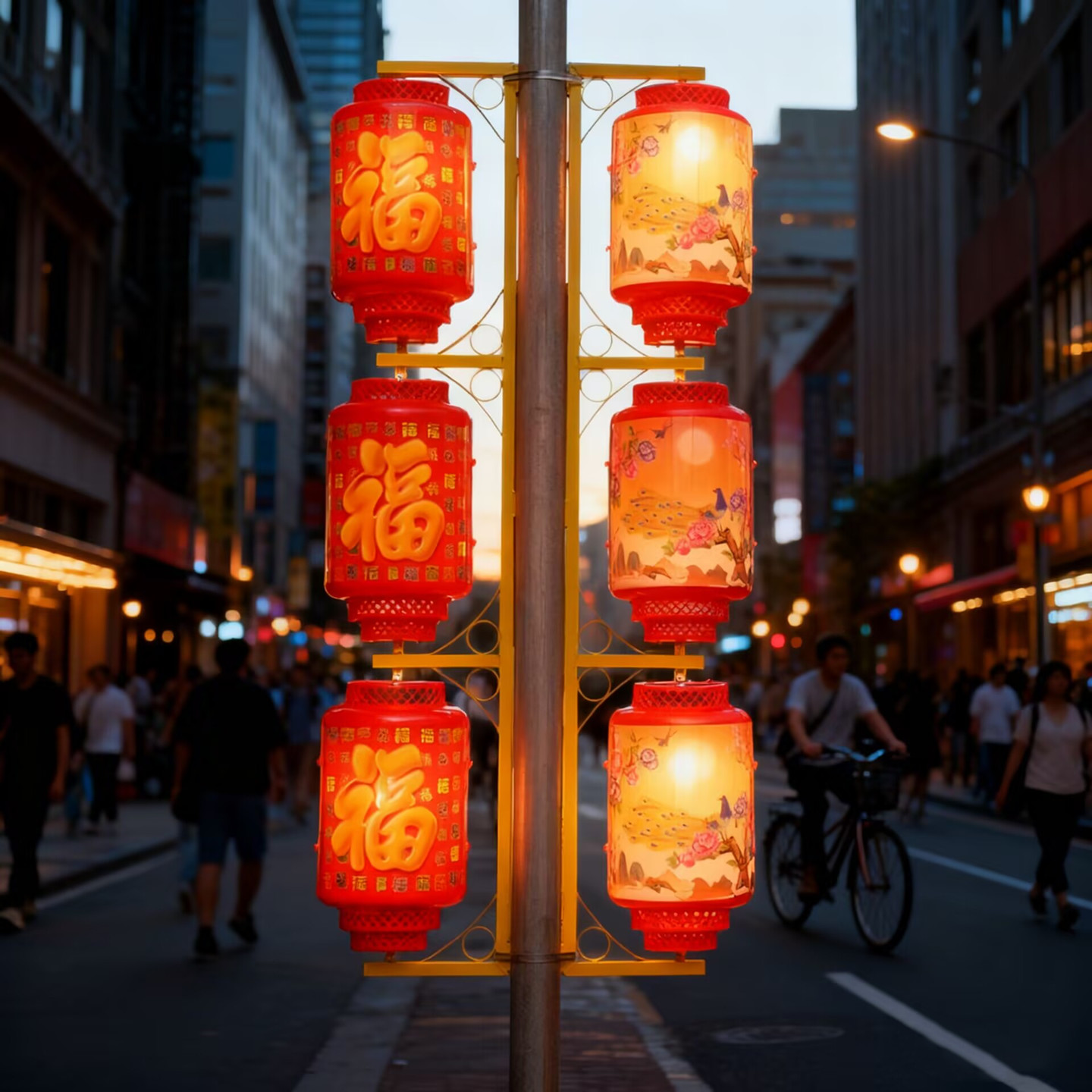 发光灯笼挂件小区路灯中国结塑料连串红灯笼福字福字灯户外景观